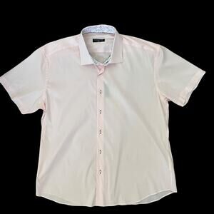 MASUTTO Men's Pink Dress Short Sleeve Shirt With Collar Contrast Size 3XL NWT